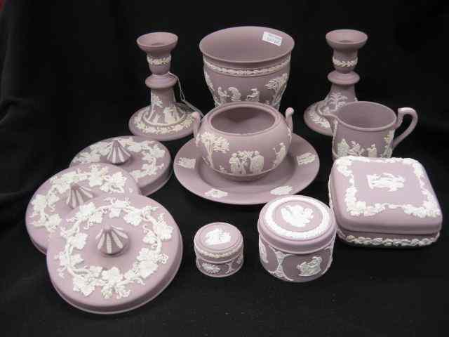 Appraisal: pcs Wedgwood Lilac Jasperware includes pair of '' candlesticks boxes