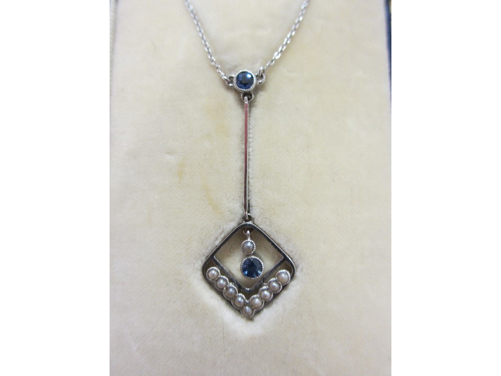 Appraisal: Edwardian ct white gold seed pearl and gem set pendant