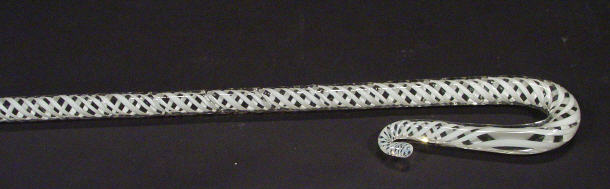 Appraisal: Clear and white twisted glass walking cane with shepherds crook