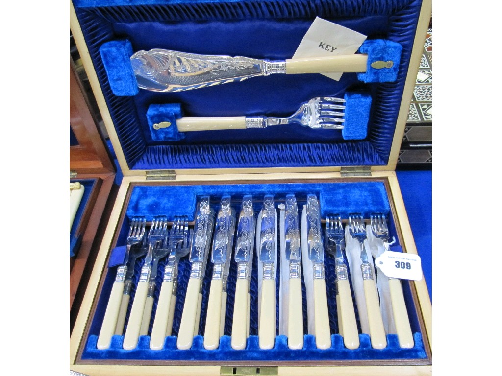 Appraisal: Cased piece fruit cutlery set with servers