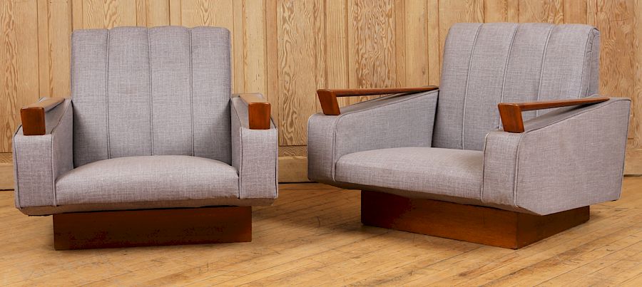 Appraisal: RESTORED PAIR LOUNGE CHAIRS ANGLED ARMS C A restored pair