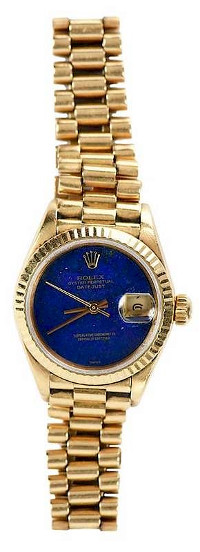 Appraisal: Rolex kt Datejust Watch mm case lapis lazuli dial gold-tone