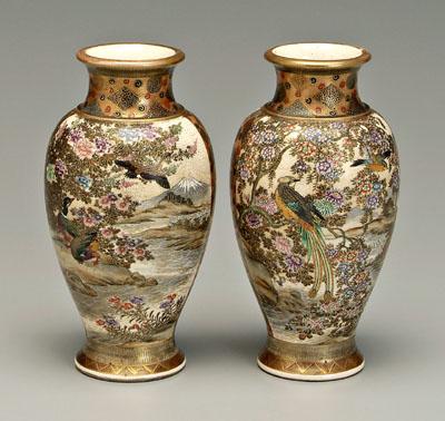 Appraisal: Pair Satsuma vases similar panels of birds water fowl with