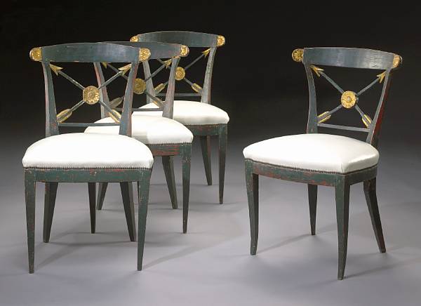 Appraisal: A set of four Biedermeier parcel gilt and paint decorated