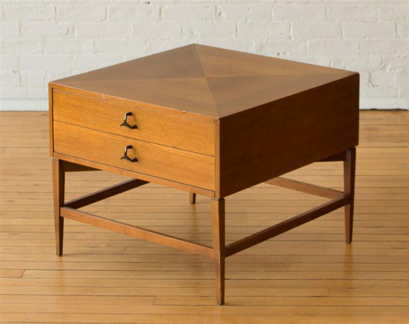 Appraisal: AMERICAN MODERN WALNUT TWO-DRAWER END TABLE x x in Estimate