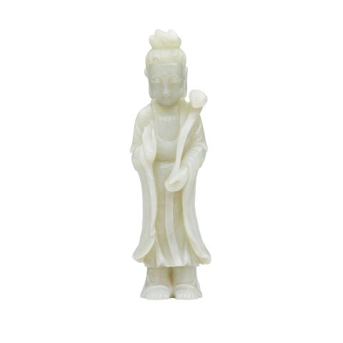 Appraisal: Pale Celadon Jade Figure of Guanyin The lustrous stone of