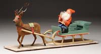 Appraisal: WOODEN SLEIGH WITH SANTA REINDEER Wooden two-seat sleigh with bent