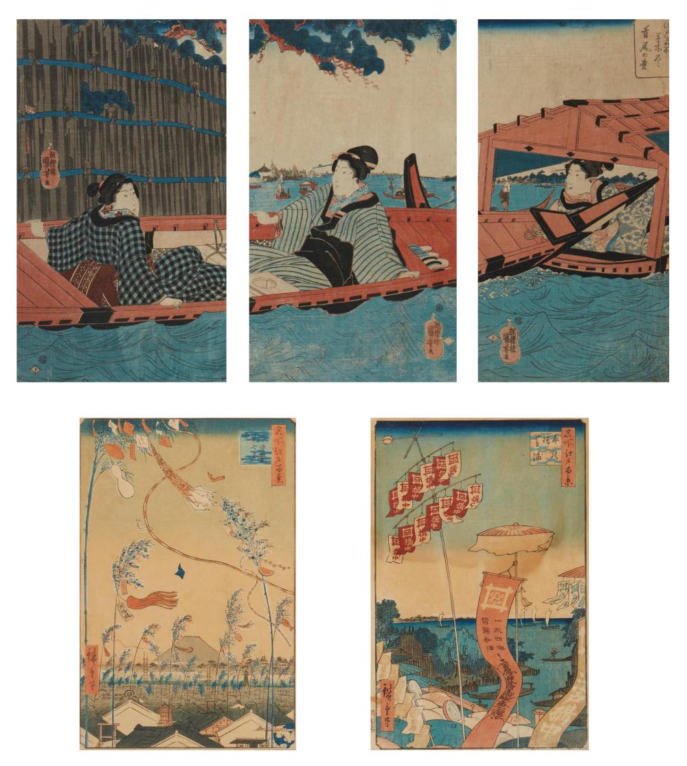 Appraisal: Japanese School Edo Period - Five works in two frames