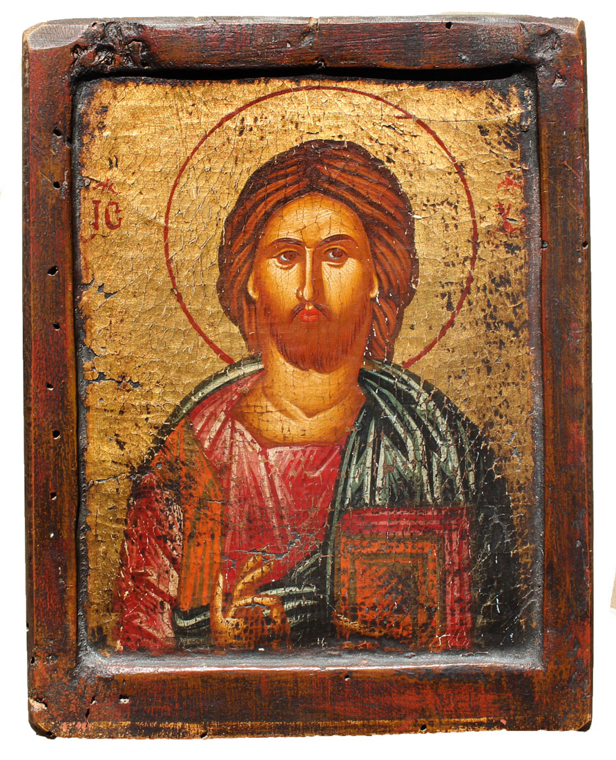 Appraisal: CHRIST ICON PAINTING Oil Wood panel '' X '' gold