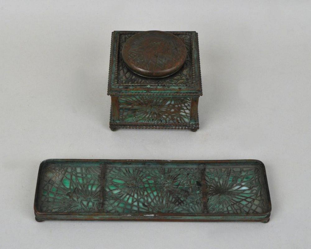 Appraisal: Tiffany Studios Art Deco Inkwell Pen Tray slag glass and