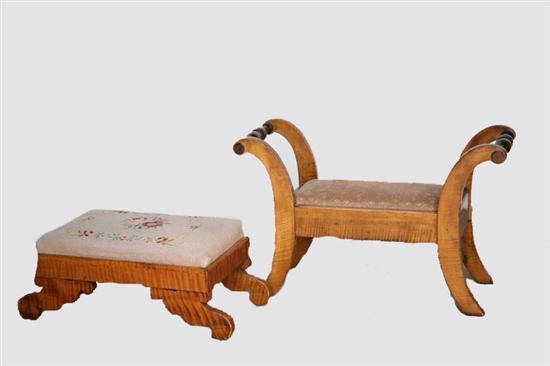 Appraisal: TWO FOOTSTOOLS Both Midwestern th century and curly maple and