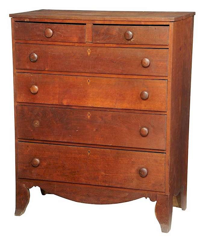 Appraisal: Southern Federal Six Drawer Walnut Chest th century scratch beaded