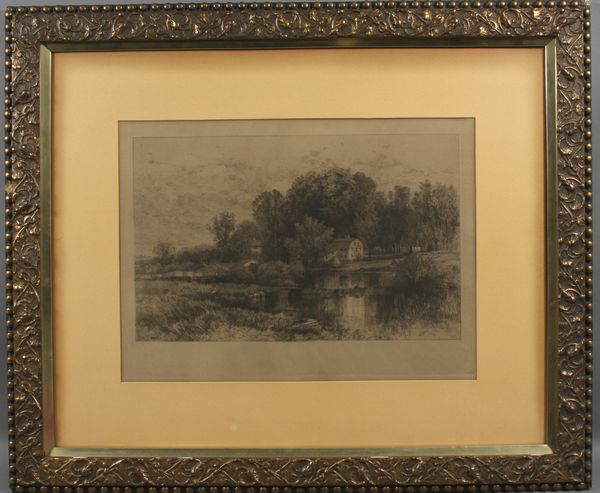 Appraisal: Albert Finch Bellows American - farm on a pond engraving