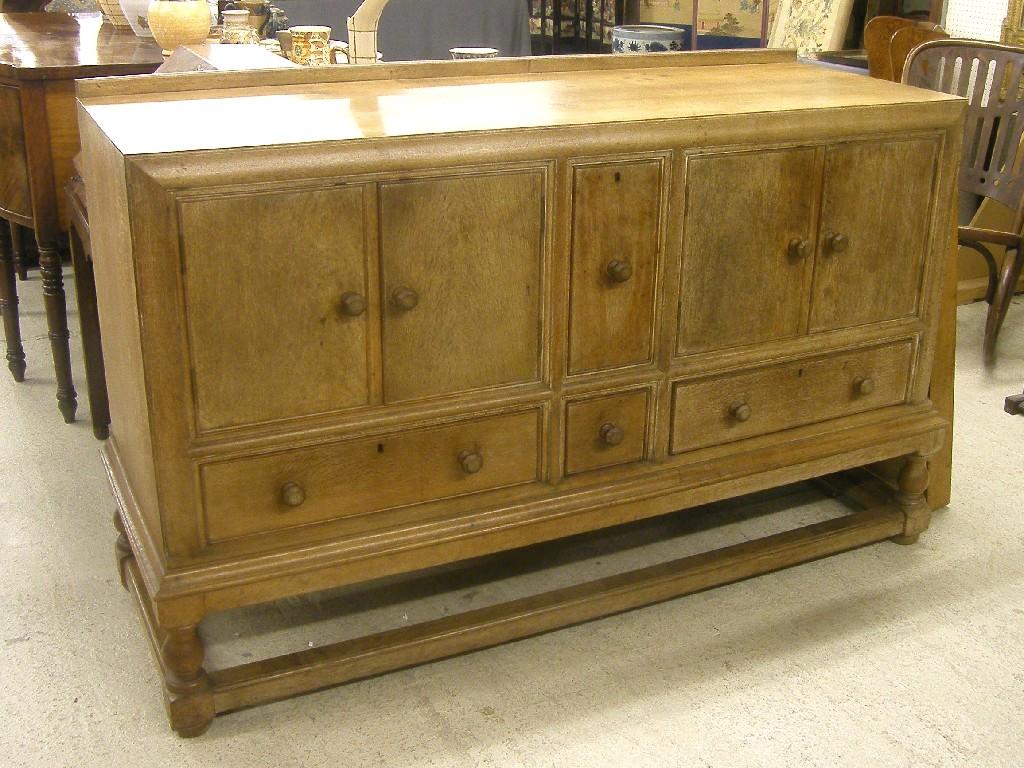 Appraisal: Heals Sons of London limed oak sideboard with a narrow