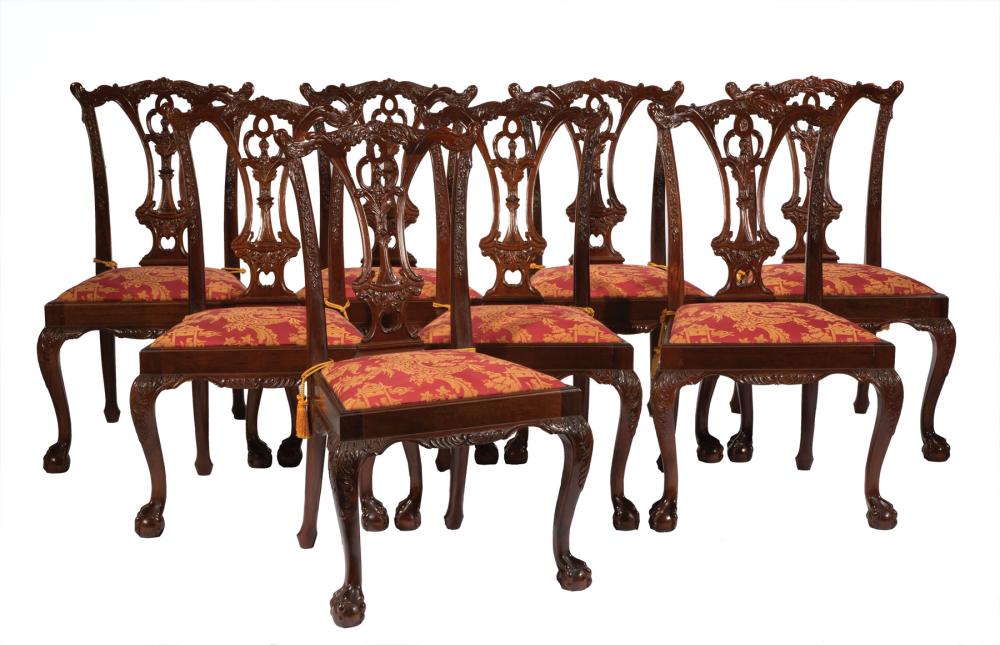 Appraisal: Eight Chippendale-Style Carved Mahogany Dining Chairs h in w in