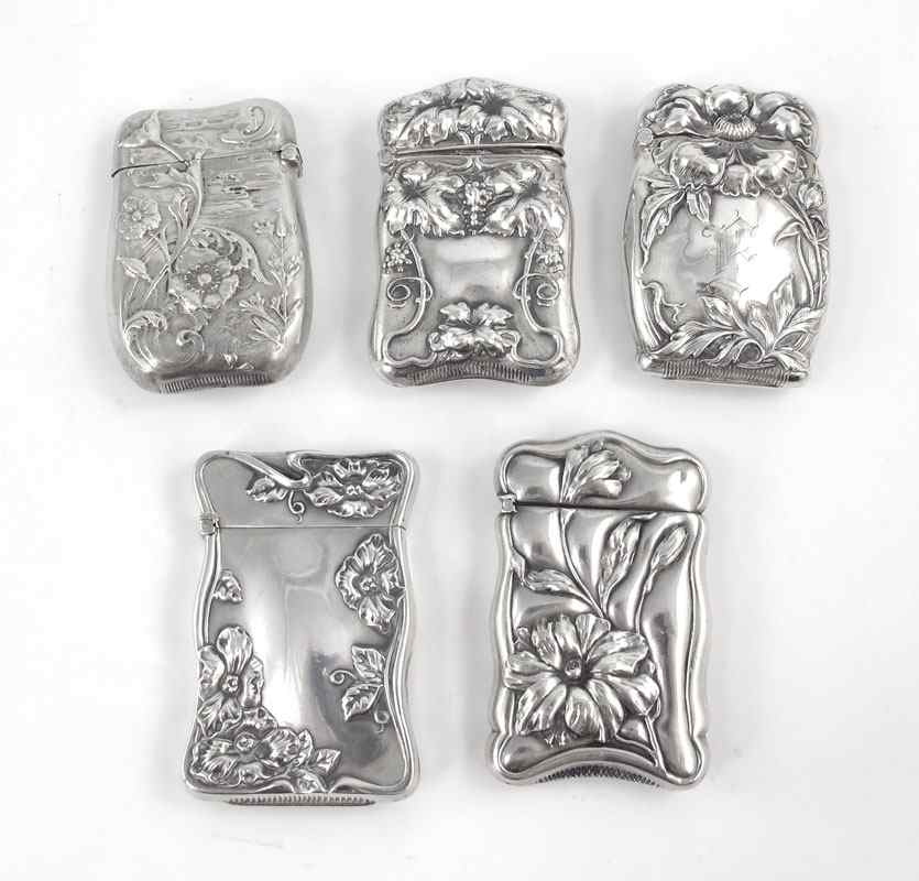 Appraisal: COLLECTION OF STERLING ART NOUVEAU MATCH SAFES assorted one marked