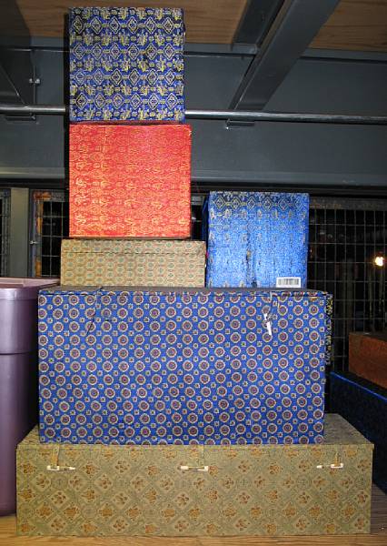 Appraisal: A group of ten Chinese fabric-covered cardboard storage boxes some