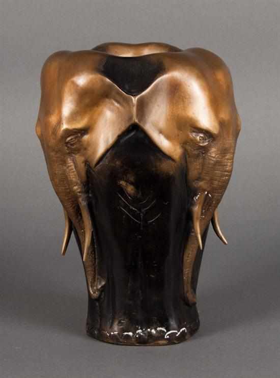 Appraisal: P J Mene restrike bronze elephant vase dark brown patina