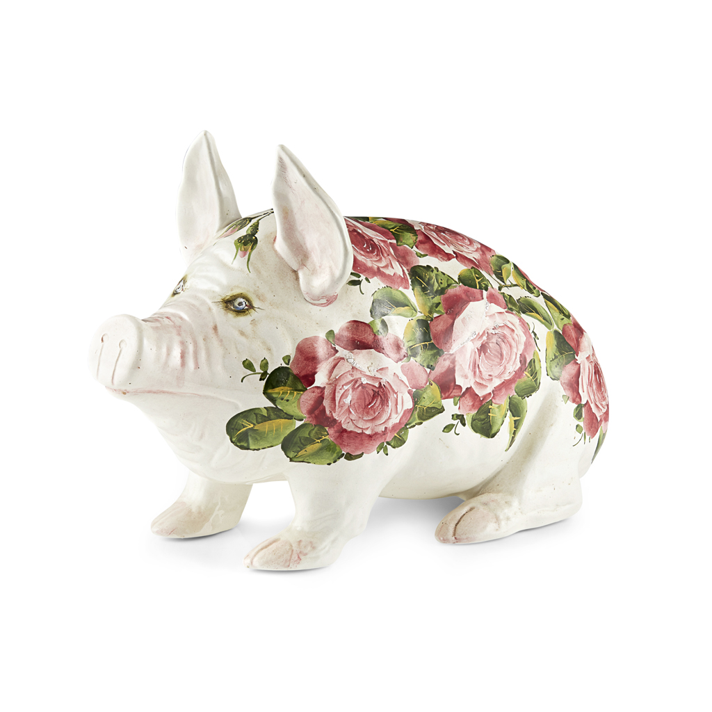 Appraisal: A LARGE WEMYSS WARE PIG 'CABBAGE ROSES' PATTERN CIRCA impressed