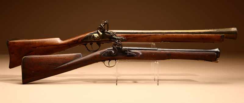 Appraisal: Two Continental flintlock brass steel and walnut blunderbusses th th