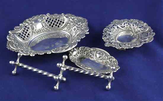 Appraisal: A 's pierced silver bon bon dish of shaped oval