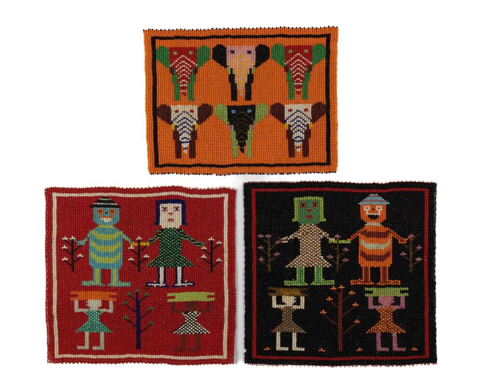 Appraisal: Three Cameroonian loom beaded panels th Century Cameroon One depicting