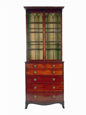 Appraisal: An early th century mahogany secretaire bookcase of narrow proportions