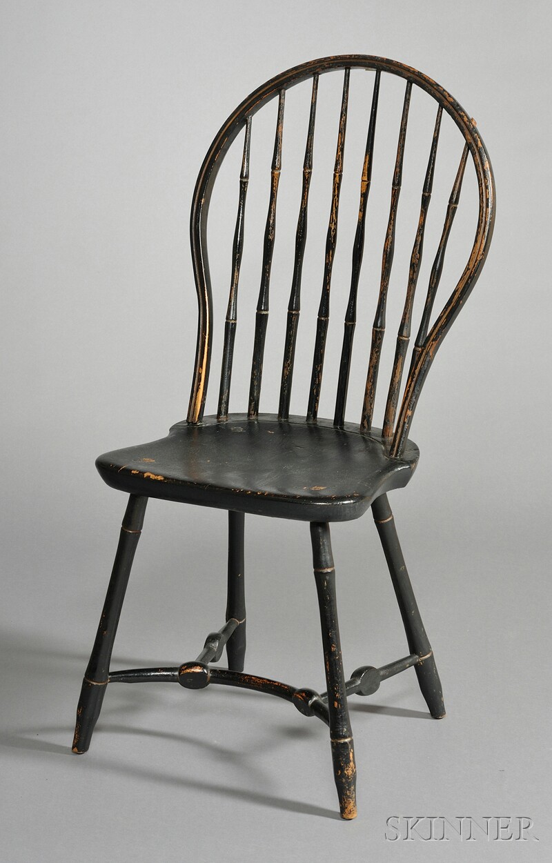 Appraisal: Black-painted Bow-back Windsor Side Chair attributed to William Seaver and