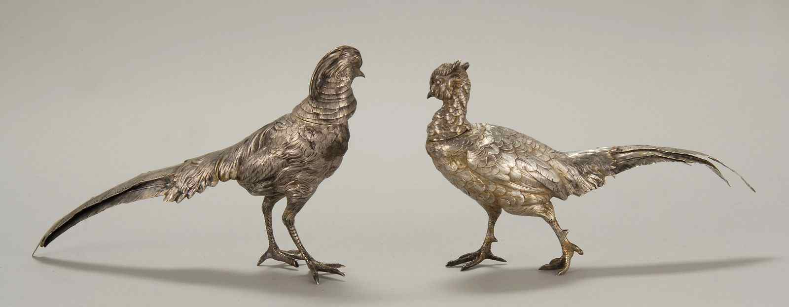 Appraisal: PAIR OF GERMAN FINE SILVER PHEASANTSLate th Early th CenturyMarked