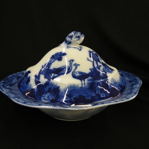 Appraisal: Flow Blue Saltana Covered Server byJohnson Brothers bird foliage x