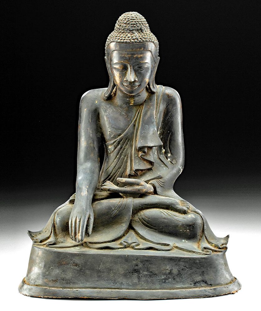 Appraisal: Large th C Burmese Brass Seated Buddha ex-Museum Southeast Asia