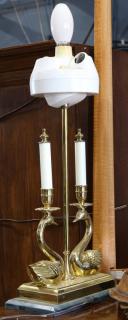 Appraisal: Regency style cast-brass double-light table lamp with swan supports h