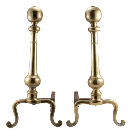 Appraisal: Pair of Brass Ball Top Andirons Estimate -