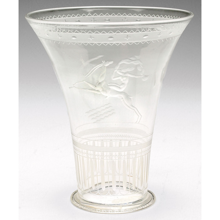 Appraisal: Orrefors vase flaring form in clear glass with etched design