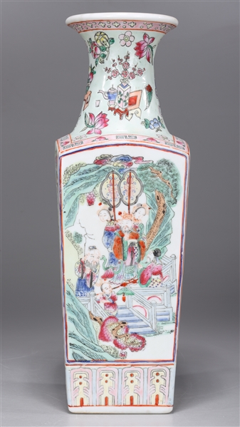 Appraisal: Chinese enameled famille rose porcelain vase square form body with