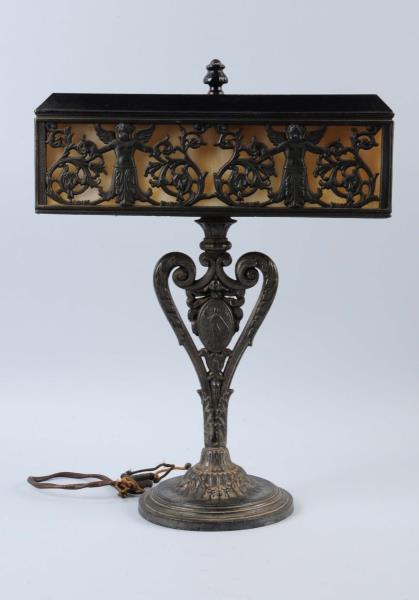 Appraisal: Lamp With Metal Filigree Shade This lamp has a metal