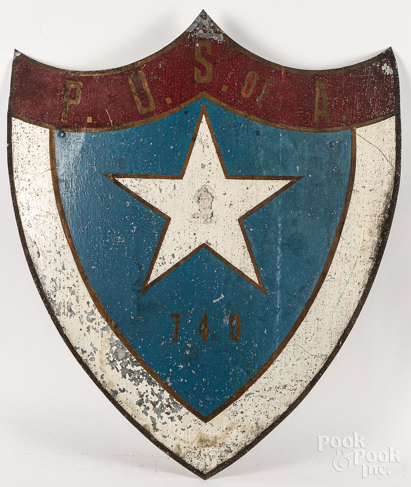 Appraisal: Painted zinc shield sign Painted zinc shield sign for P