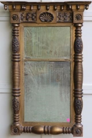 Appraisal: TH C SPLIT COLUMN LOOKING GLASS WITH PARTMIRROR ACORN DROP