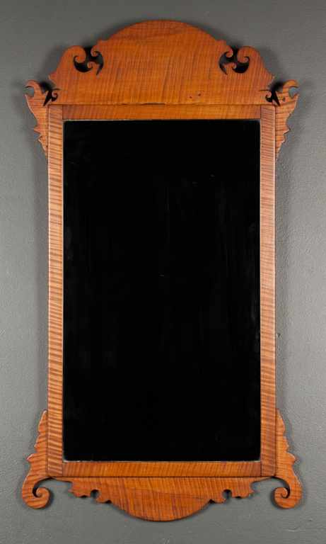 Appraisal: Chippendale style tiger maple looking glass th century in H