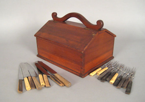 Appraisal: Pennsylvania stained poplar cutlery box th c with serpentine handle