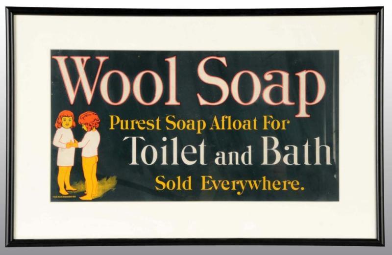 Appraisal: Cardboard Wool Soap Trolley Sign Description Dated Condition Excellent Size