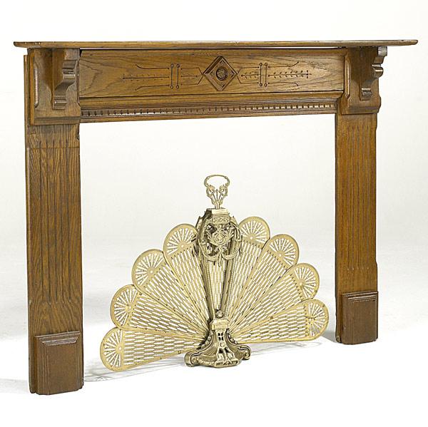 Appraisal: FIREPLACE ACCESSORIES Walnut Victorian mantle together with a fan-shaped firescreen