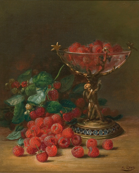 Appraisal: LAUX AUGUST American - Raspberries in a Compote oil on