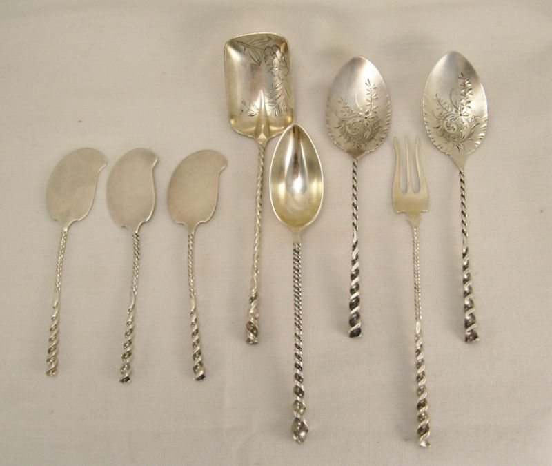 Appraisal: pcs Misc Twisted Handled Flatware Sterling lot includes - butter