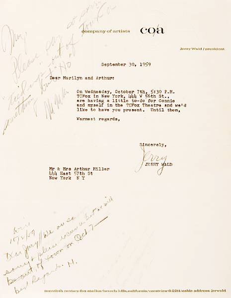 Appraisal: A Marilyn Monroe annotated note A one-page typed letter dated