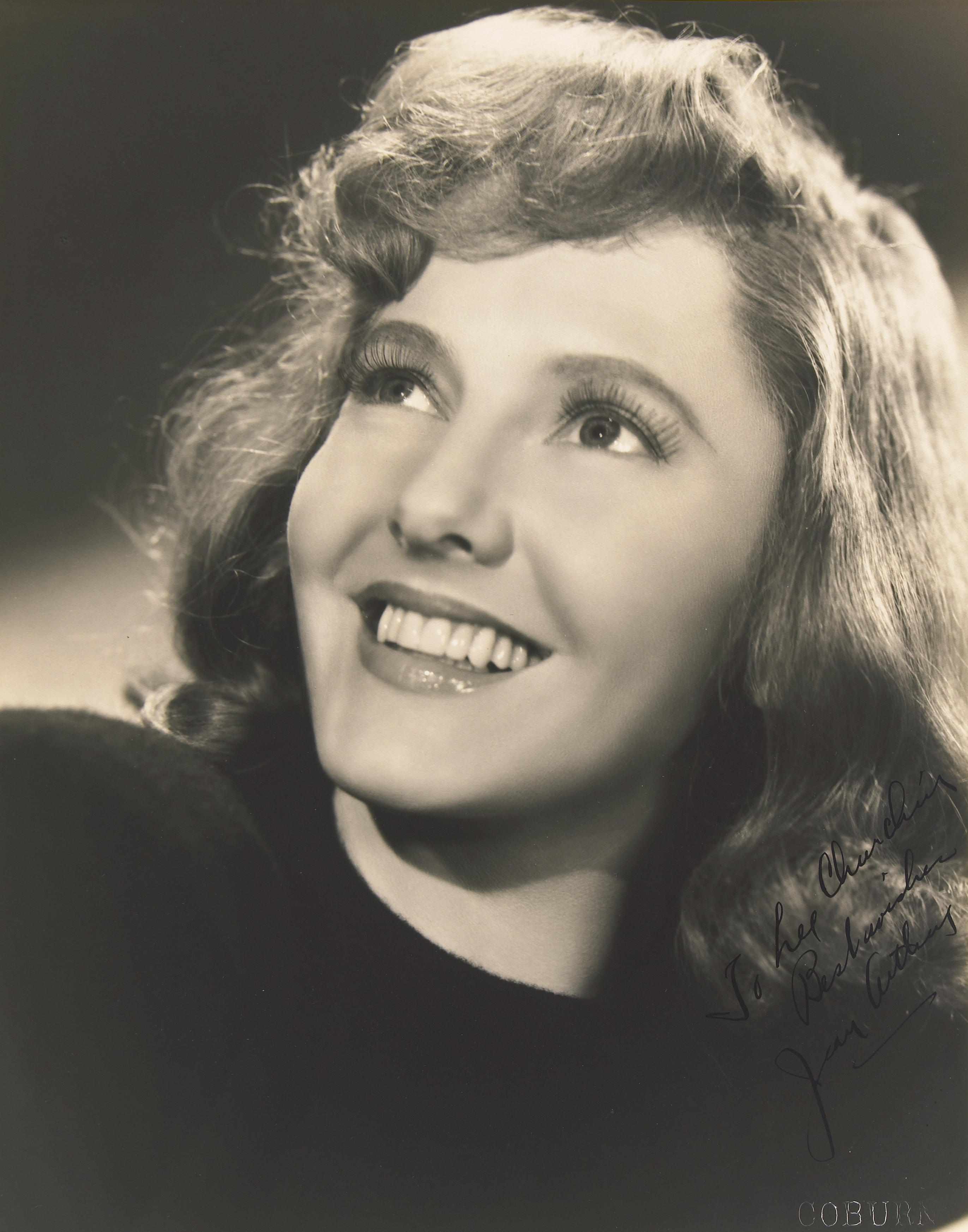 Appraisal: Jean Arthur signed photograph A large vintage publicity portrait inscribed