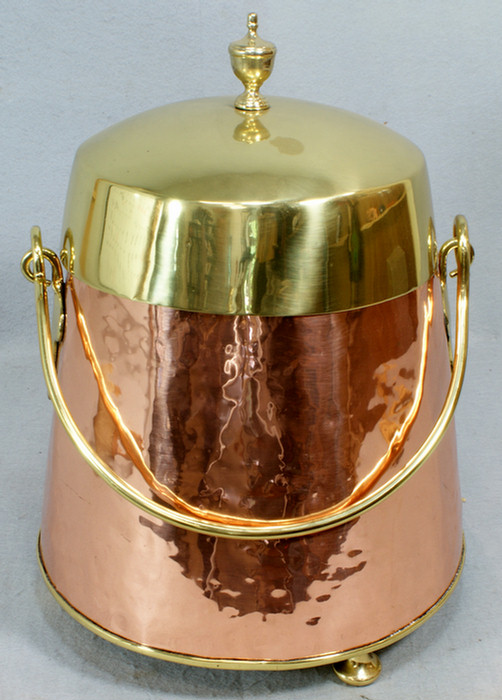 Appraisal: Lg English brass and copper coal bucket - h th