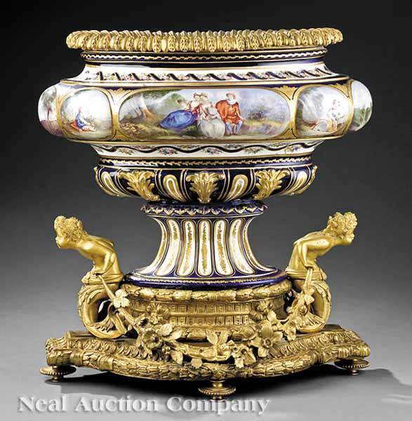 Appraisal: A Large Louis XVI-Style Gilt Bronze-Mounted S vres Porcelain Centerpiece