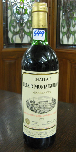 Appraisal: SIX BOTTLES OF VINTAGE FRENCH RED BORDEAUX WINE Chateau Belair