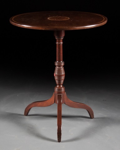 Appraisal: Federal style inlaid mahogany tilt-top table second half- th century